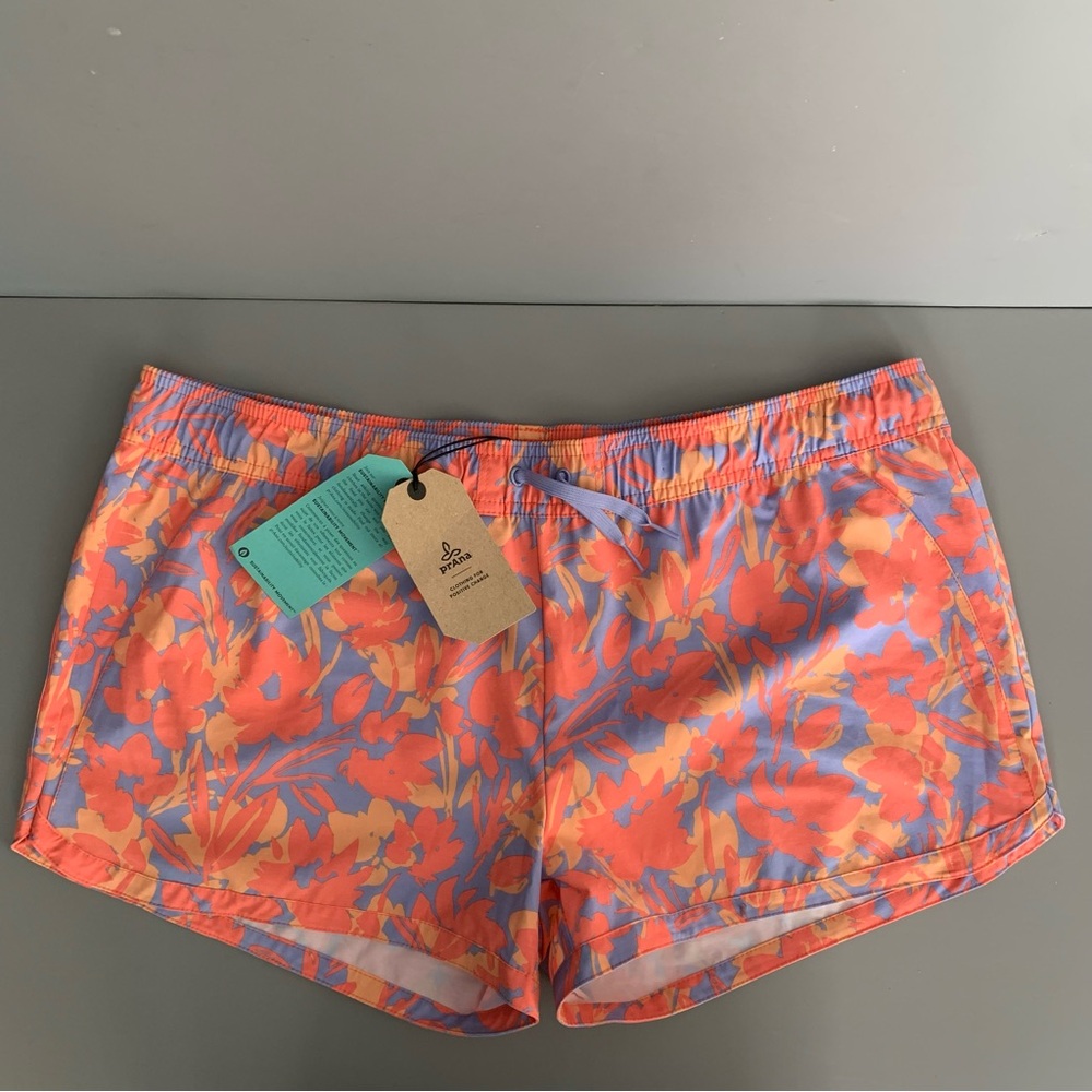 PrAna Mariya Hybrid Floral Beach Surf Drawstring Swim Active DWR Shorts XL REI